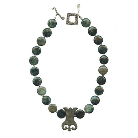 Antique Bronze Fibula & Apatite Necklace