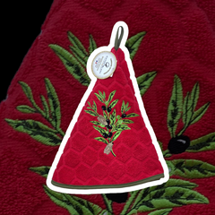 Round Terry Hand Towel - Olives & Cicadas - Red