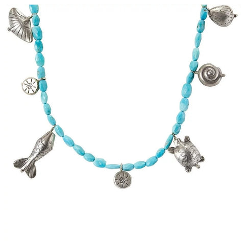 Sea Inspired Thai Fine Silver & Sleeping Beauty Turquoise Necklace