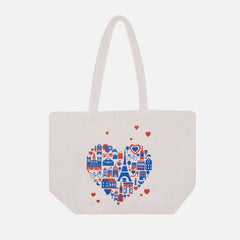 French Large Cotton Canvas Tote Bag - Paris in my Heart - "Paris dans mon Coeur"