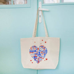 French Large Cotton Canvas Tote Bag - Paris in my Heart - "Paris dans mon Coeur"