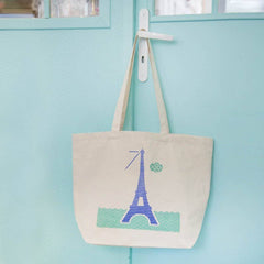 French Large Cotton Canvas Tote Bag - The Seine in Paris - Blue